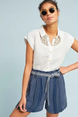Anthropologie Augustine Sz XS Shorts Printed Embroidered Blue Boho NO BELT
