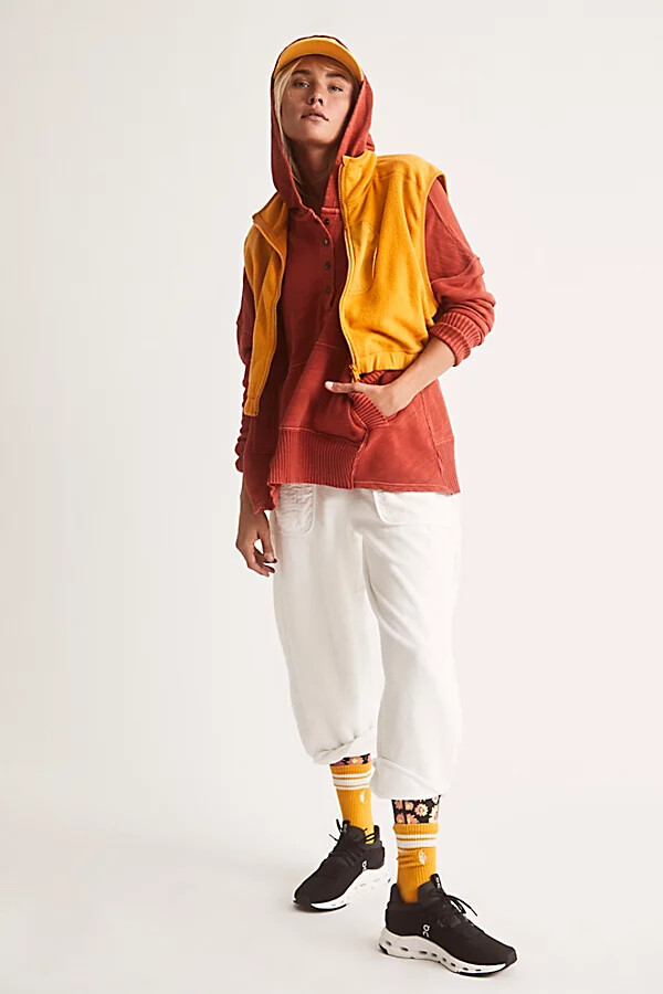 

Флисовый жилет без рукавов FREE PEOPLE MOVEMENT Honeycomb Camp из шерпа, куртка на молнии, Желтый