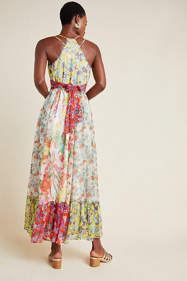 Pre-owned Anthropologie Malibu Floral Maxi Dress Sheer Size 2 In Multicolor