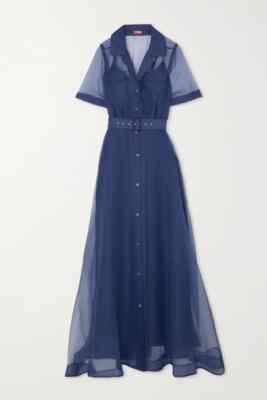 NEW STAUD millie organza and glittered cotton-blend maxi shirt dress SZ 0
