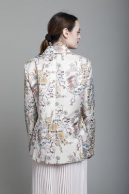 Pre-owned Rachel Comey Ivory Multi Women's Floral Taffeta Titulo Blazer Jacket, Us 4 In White