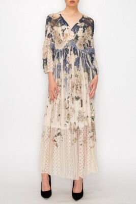 nwt ORIGAMI all LACE lined  BOHEMIAN WESTERN Maxi Dress SM-3XL gypsy shabby chic
