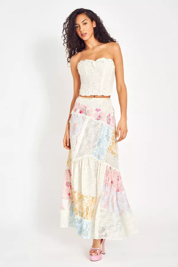 Pre-owned Loveshackfancy Women's Obelia Skirt, Style Ls503-1404, Size 6, Rainbow Cloud