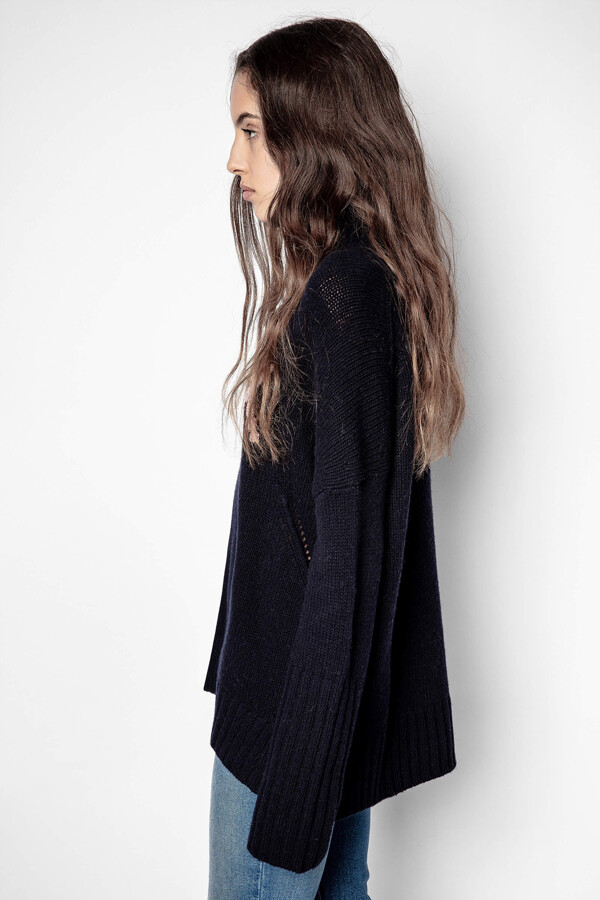 Pre-owned Zadig & Voltaire Zadig&voltaire Alma Turtleneck Oversized Merino Wool Sweater Size M In Blue