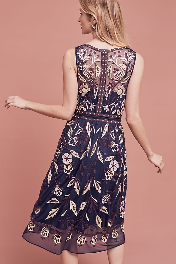 Pre-owned Moulinette Soeurs Anthropologie  Embroidered Alicante Dress, Sz 0, 2, 10 $268 In Blue