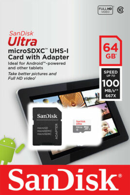 SanDisk Ultra 64GB UHS-I Class 10 Micro SD Card With Adapter Speed 100Mb/s lot