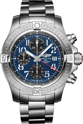 Breitling Avenger Chronograph GMT New Stainless Steel Mens Black Subdial Watch