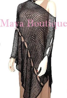 Pre-owned Maya Matazaro Black Crochet Poncho Top Asymmetrical Rayon-silk  One Size
