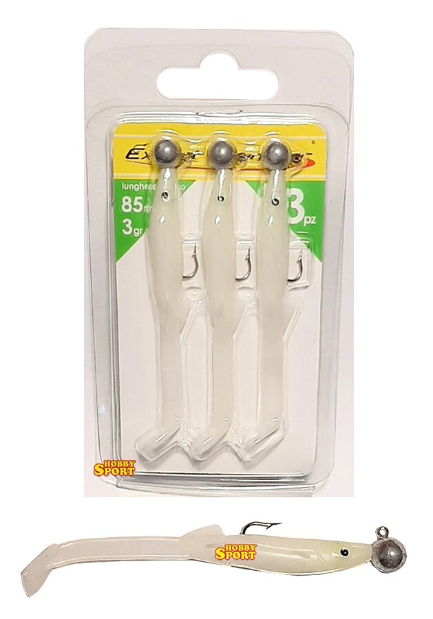 RAGLOU + JIG HEAD 3 gr COL. GLOW 85mm ESCA SILICONICA EXPERT PLASTIC SOFT 3 PZ