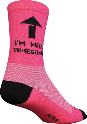 SockGuy Crew I'm With Awesome Socks 6 inch Pink Large X-Large Unisex Synthetic