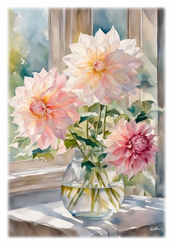 Tableau Fleurs  Nature Morte - Bouquet De Dahlias