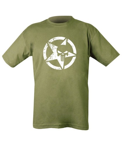 Kombat UK US Punisher T-Shirt Green Skull Men's Top 100% Cotton