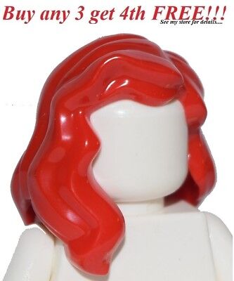  NEW Lego Minifig Hair Female Girl Bright Red Long Wavy Over the Shoulders 