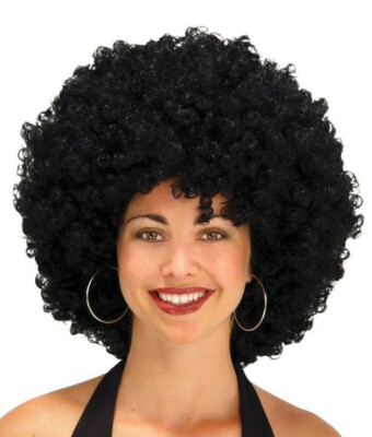 Adult Big Black Curly Afro Wig unisex hippie 70s disco party stage school