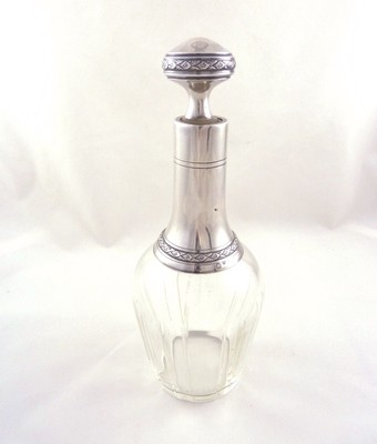 ANTIQUE FRENCH STERLING SILVER  CRYSTAL LIQUOR DECANTER  / CORDIALS .950 BARWARE