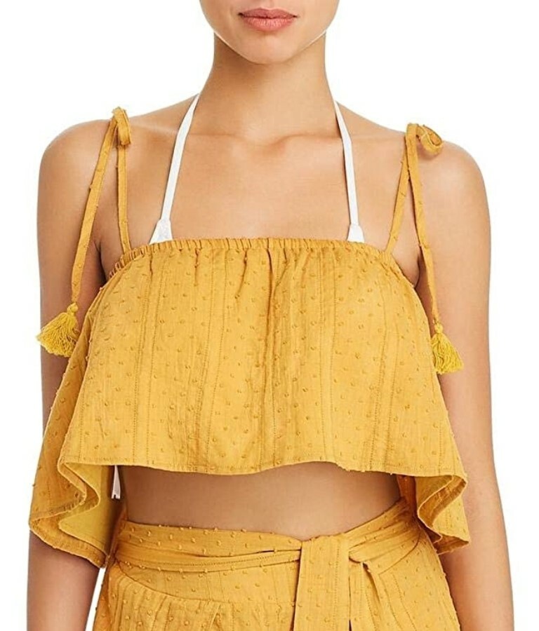 Minkpink 267776 Women's Tie Strapes Mustard Crop Cami Swim Cover-Up Size M