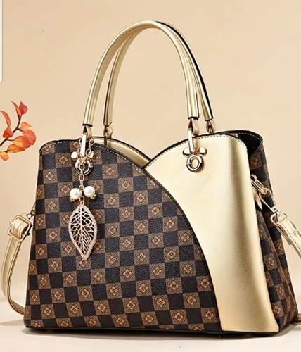 Monochrome Brown Gold Splice Handbag Top Handle Satchel