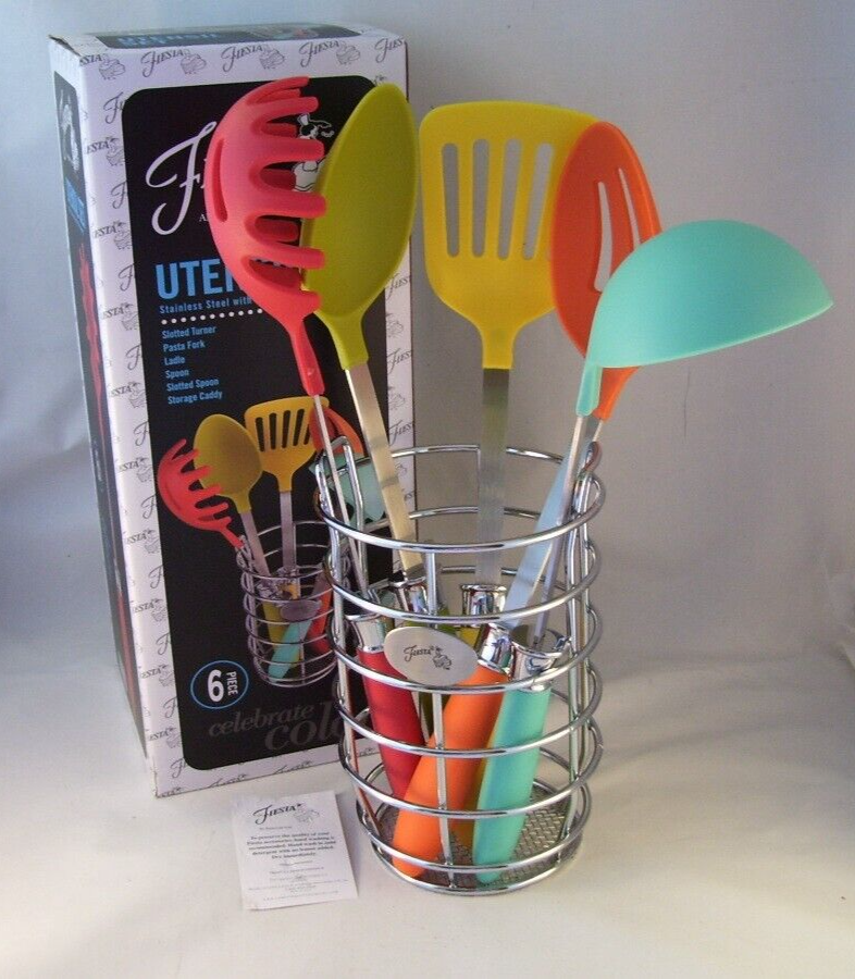 Fiesta 6 piece Nylon Utensil Set w Wire Caddy Cambridge NEW