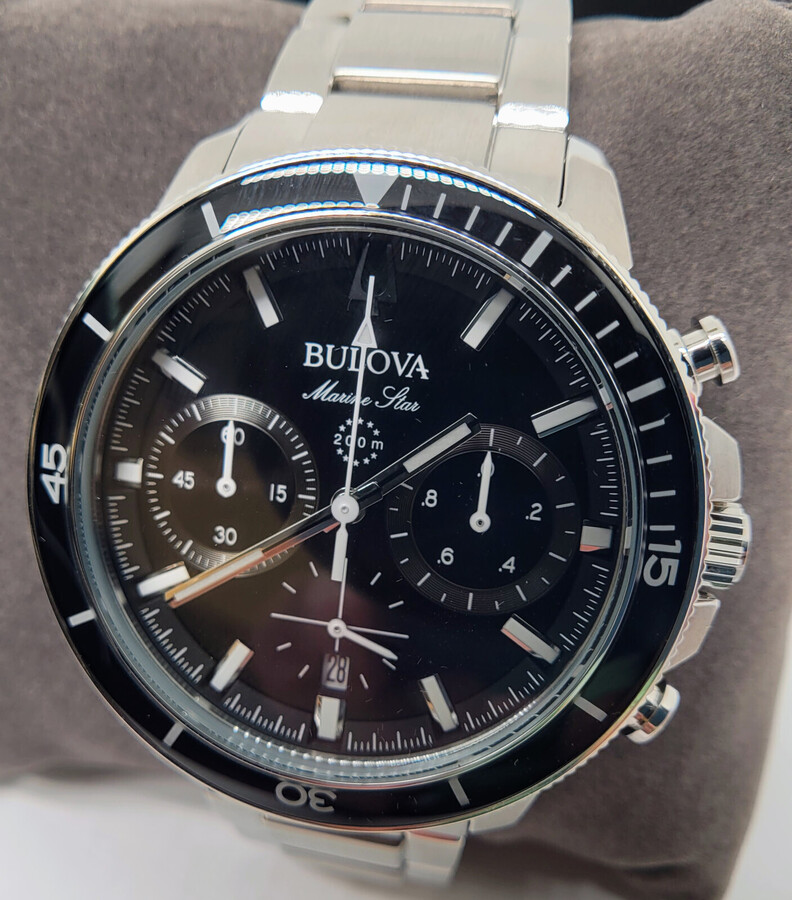 Pre-owned Bulova Marine Star 96b272 Men's Black Dial Chronograph Watch