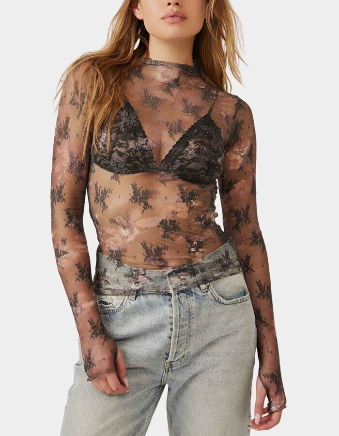 Free People Printed Lady Lux Layering Top Women's XS Night Sky Combo Pullover - Picture 1 of 15