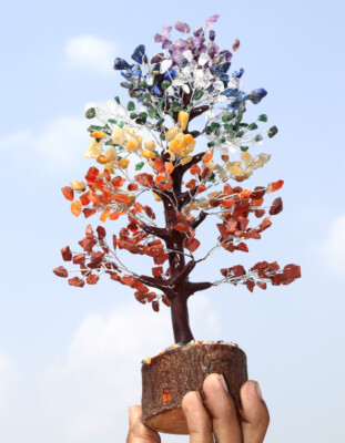 500+ 7 Chakra Carnelian Lapis Amethyst Silver Branches Bonsai Tree Size 11'' GW
