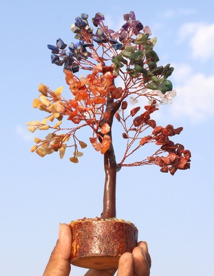 7 Chakra Amethyst+Citrine+Lapis+Copper Branch Bonsai Tree Decor 10.5'' JW