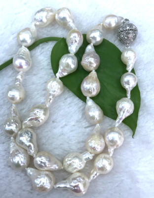 Natural 10-15mm White round Kasumi Pearl Necklace 18 inches Magnetic Clasp 