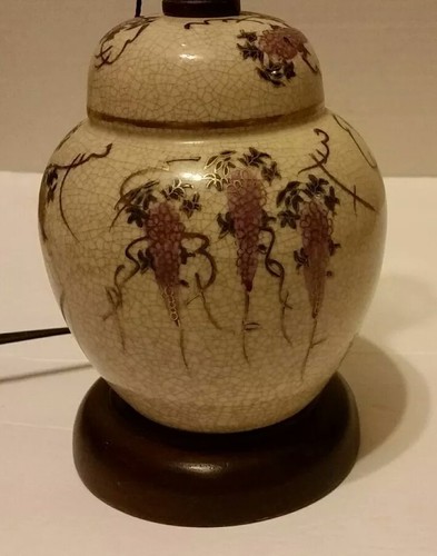 Vintage Japanese Kutani Vase Ginger Jar Lamp Wisteria Bird Mitsubashi Fixture