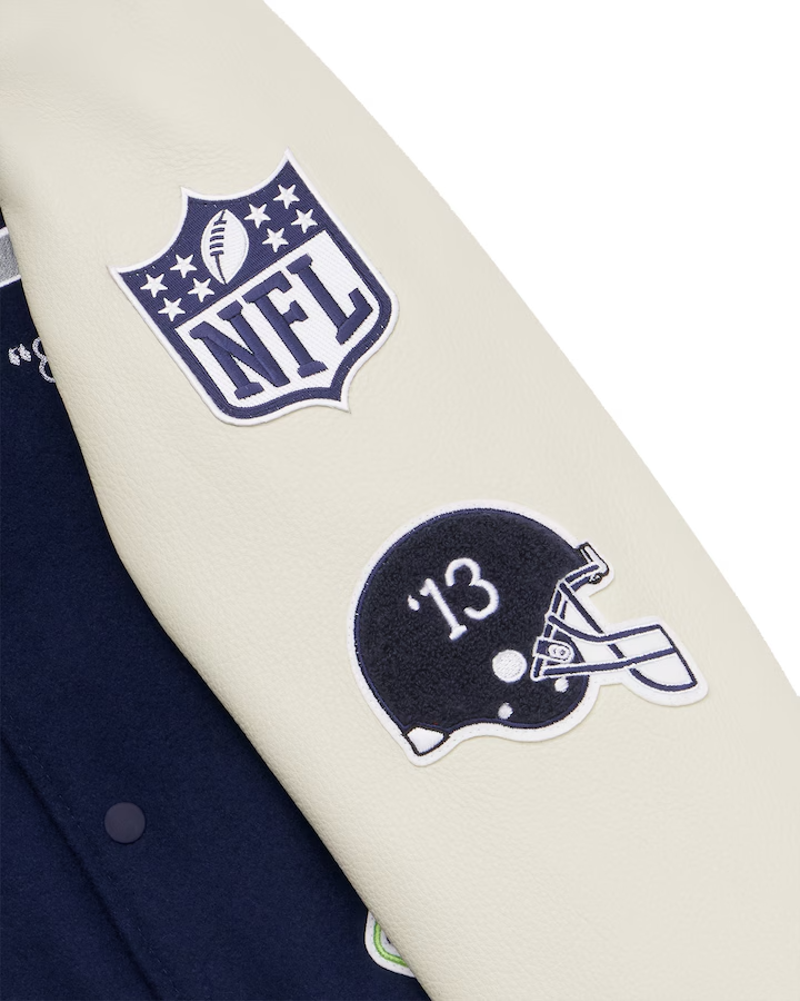 NWT Men's OVO x NFL College Navy Seattle Seahawks Full-Snap Varsity Jacket XL