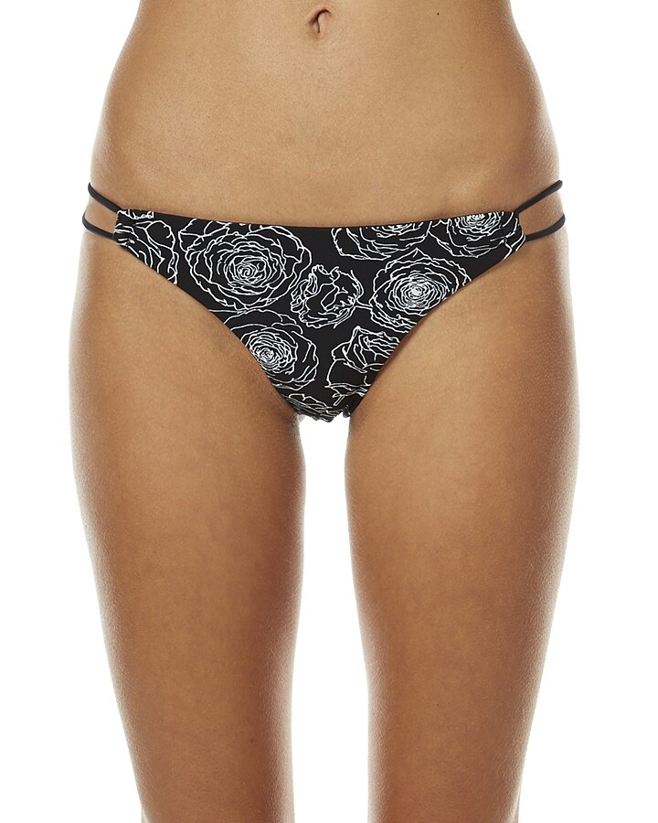 RVCA 169022 Womens Bold Rose Mid Rise Bikini Bottom Swimwear Black Size Medium