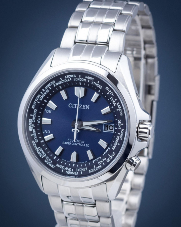 Pre-owned Citizen Cb0220-85l Blue Dial Radio Controlled World Time Men's Eco-drive Watch