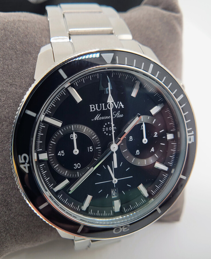 Pre-owned Bulova Marine Star 96b272 Men's Black Dial Chronograph Watch