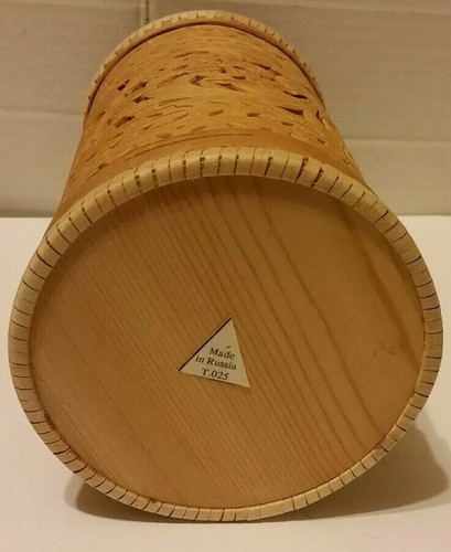 Handcrafted Russian Birch Bark Floral Decorated Storage Canister or Trinket Box