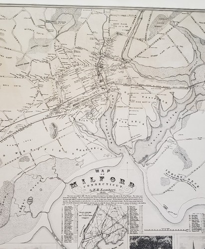 Milford Connecticut Map Bird's Eye View Images 1855 by E.R. Lambert 30x24 Print