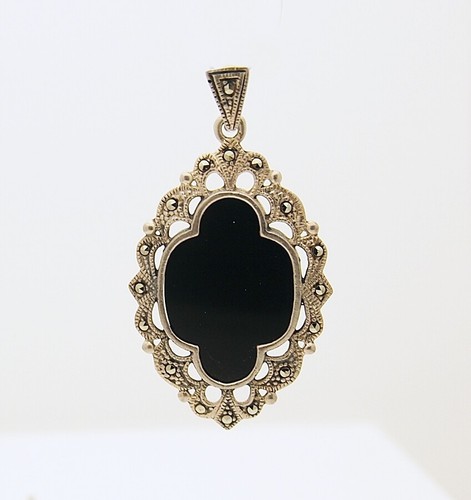 Sterling Silver Black Onyx Marcasite Pendant