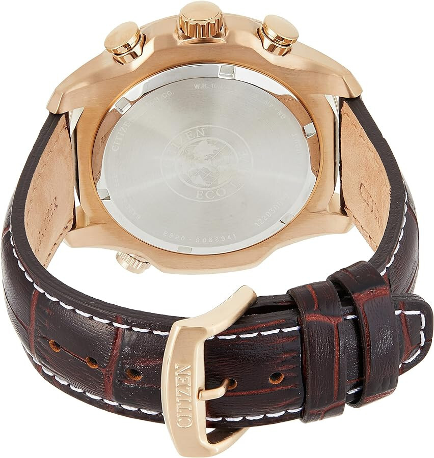 Pre-owned Citizen Eco Drive Man's Chrono Perpetual Cal. Brown Leather Watch Bl5403-03x