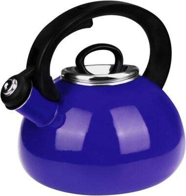 AIDEA Whistling Tea Kettle 2.3 Quart Enamel Tea Pot Steel Cobalt Blue *NEW*