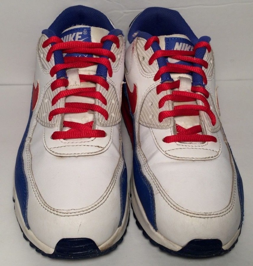 NIKE AIR MAX 90 Boys Athletic Training Shoes-White/Red/Blue (Youth Size 6)