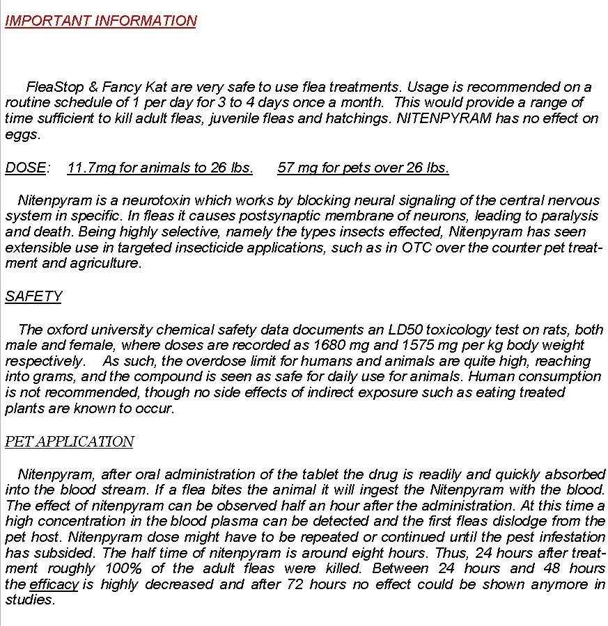 Savanah's Pets brand FleaStop (generic Capstar) for dogs and cats 1.00 per dose