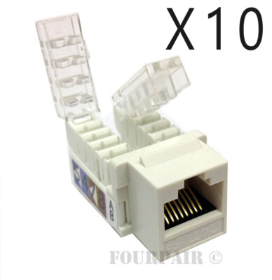 10 Pack Lot - CAT5e Keystone RJ45 Ethernet Toolless Tool-Less Snap-In Jack White