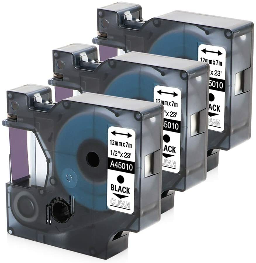Lot de 3 Compatible Dymo D1 Cassette d'étiquettes recharge 45010 Noir sur Clear