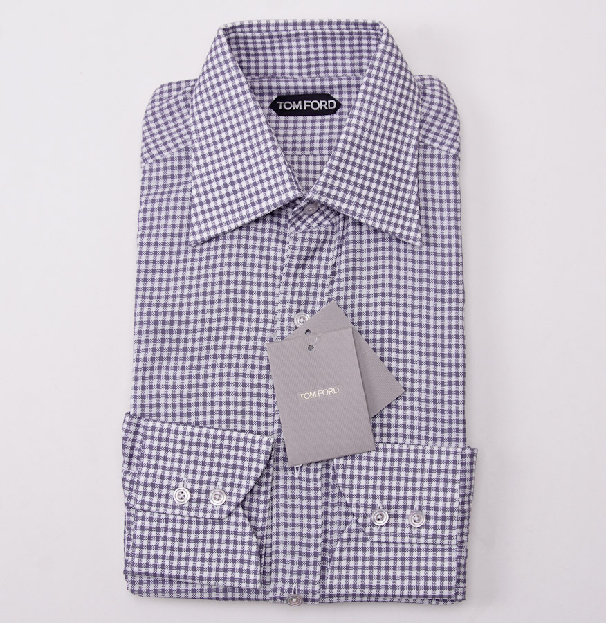 Pre-owned Tom Ford $635  Gray-white Woven Check Cotton Dress Shirt 15.75 Classic-fit