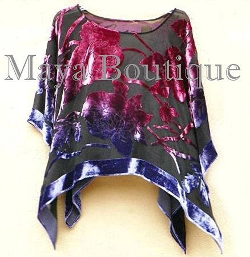 Pre-owned Maya Matazaro Poncho Shawl Top Silk Burnout Velvet Dyed Orchid Purple Usa Made