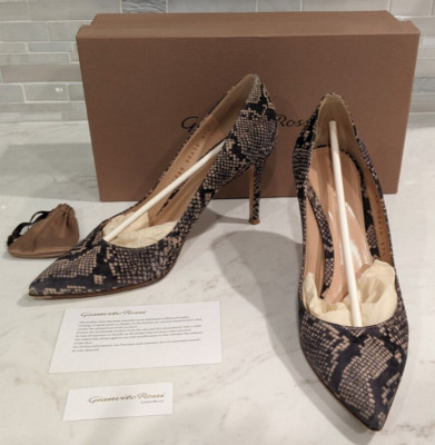 Gianvito Rossi ''Camoscio'' Python Print Leather Black/Tan 3.5'' Pumps  37.5 (7.5)