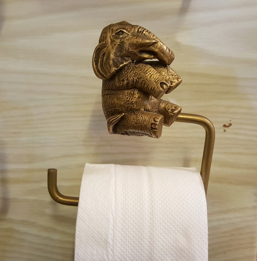 Brass Tissue Paper Holder ELEPHANT Figurine Toilet Wall Mount Vintage