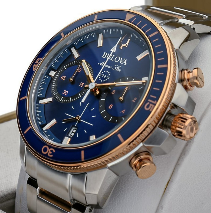 Pre-owned Bulova Marine Star Men's Dual Tone Blue Dial Chronograhp Watch 98b301
