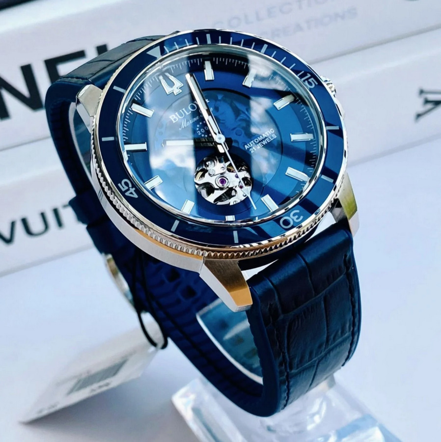 Pre-owned Bulova Men's Marine Star Automatic Blue Dial Watch 96a291