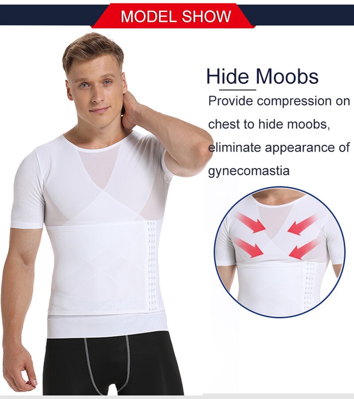 Men' Slimming Body Shaper Compression Shapewear T-Shirt With Hook/Zipper Vest US