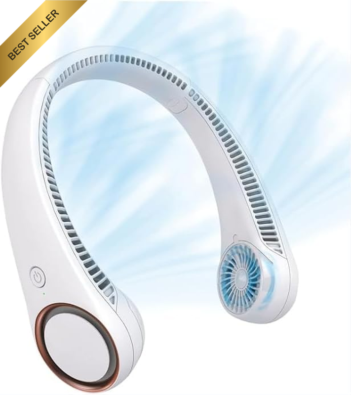 Portable Neck Fan Bladeless 4000mAh Rechargeable 3 Speed Wearable White