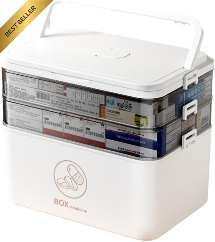 Medicine Organizer Box 3-Tier Portable First Aid Storage with Handle | 3-Tier St